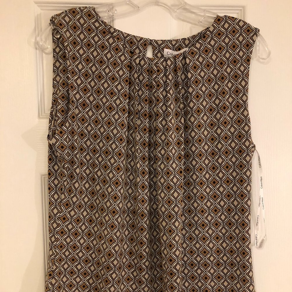 NWTCalvin Klein Geometric Print Matte Jersey Pleated Sleeveless Top M